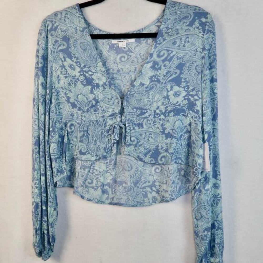 O'neill ALENA CROP TOPFront Tie Long Sleeve Crop Blue Size Large - Picture 3 of 6